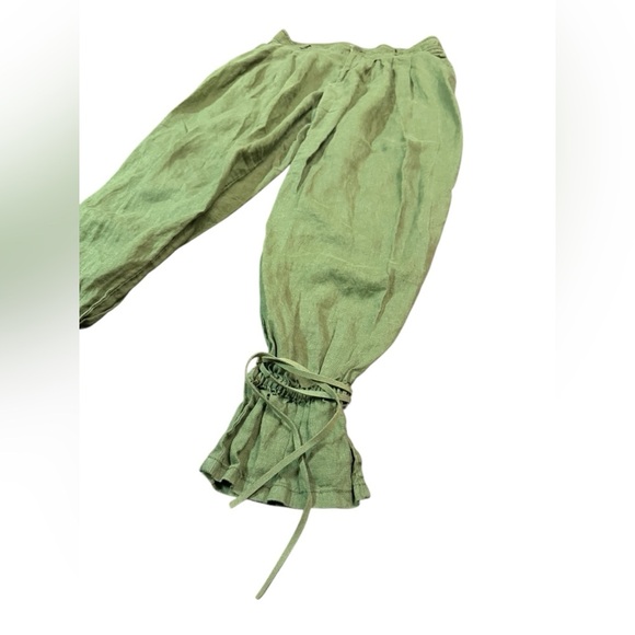 Anthropologie Ankle Tie Linen Trousers in Dark Olive Size 12 - Picture 6 of 10